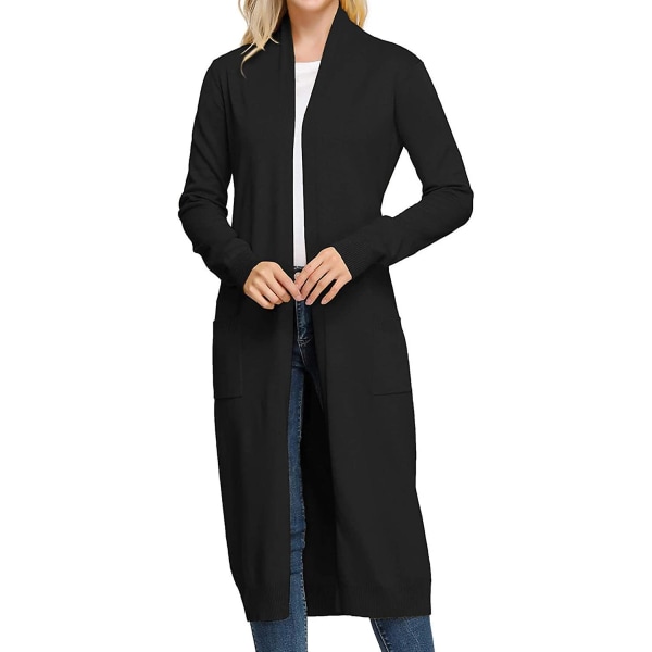 Essential Solid Open Front Maxi Long Knitted Cardigan Sweater för kvinnor M