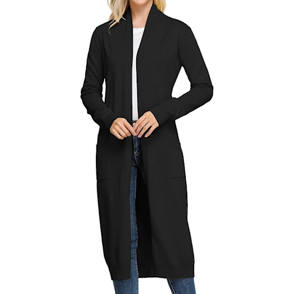Essential Solid Open Front Maxi Long Knitted Cardigan Sweater för kvinnor S