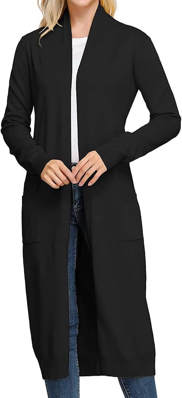 Essentiell Solid Open Front Maxi Lång Stickad Cardigan Tröja för Kvinnor XL