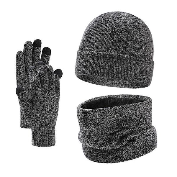 Halsduk handskar tredelad set stickad plus fluff ärmmössa mössa halsduk set Medium gray Average size