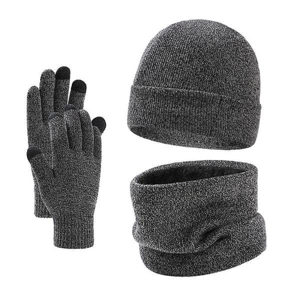 Halsduk handskar tredelad set stickad plus fluff ärmmössa mössa halsduk set Wine red Average size