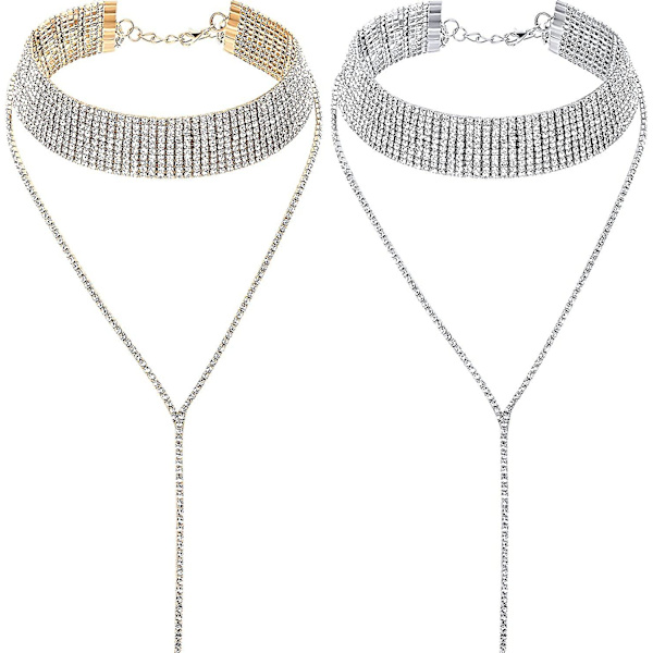 2 stk. Rhinestone Kvast Choker Halskæde Multi-lags Bred Krave Halskæder Kvaster Kæde Halskæder Til Kvinder Piger Favor