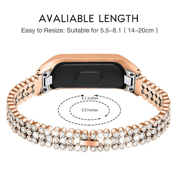 Udskiftningsarmbånd Rhinestone Urrem til Samsung Smart Watch Fit2 Rose Gold