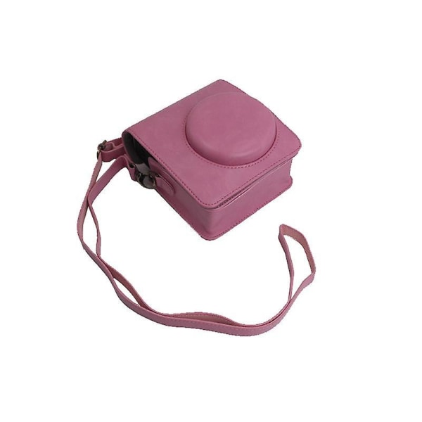 Aftagelig objektivlåg Design PU Læder Kamerataske Cover til Fuji Instax Mini 40 med skulderrem Pink