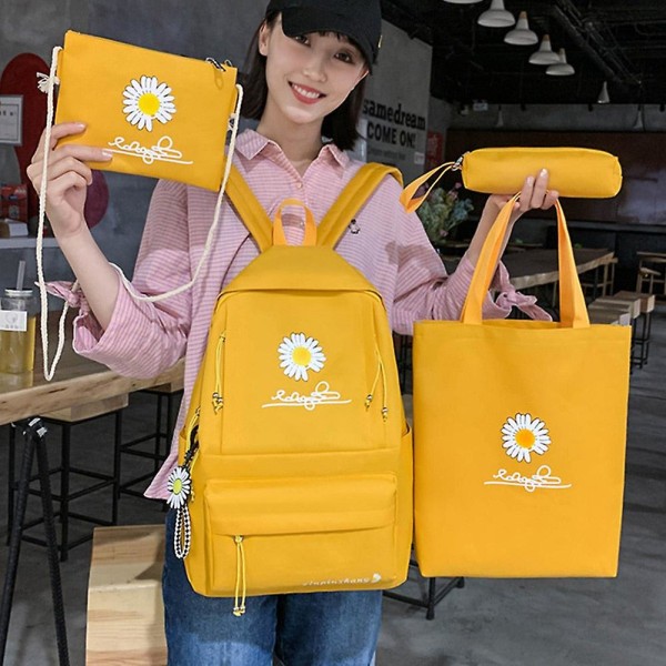 4 st/set skolryggsäckar för kvinnor, skolväska i canvas med prästkrage för tonåringar, flickor, studenter, högskoleväska, pojkar, axelväska, bolsas mochilas E blue