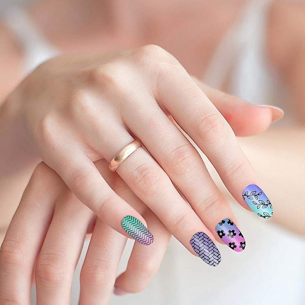 Manikyrschabloner Modell 12 Nagelkonstplattor Stämpling Nagelbild Stämpelschablon Metallplattor Nageltatuering Med Kortsats