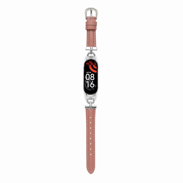 Læder Udskiftningsurrem til Xiaomi Mi Band 5/6, med D-formet Metalforbindelse Silver  Deep Pink