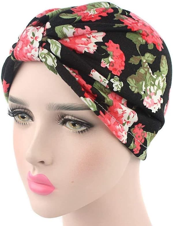 Blomstrete bomulls turban chemo sovehette for kvinner, Acsergery turbanhatt hårwrap gave