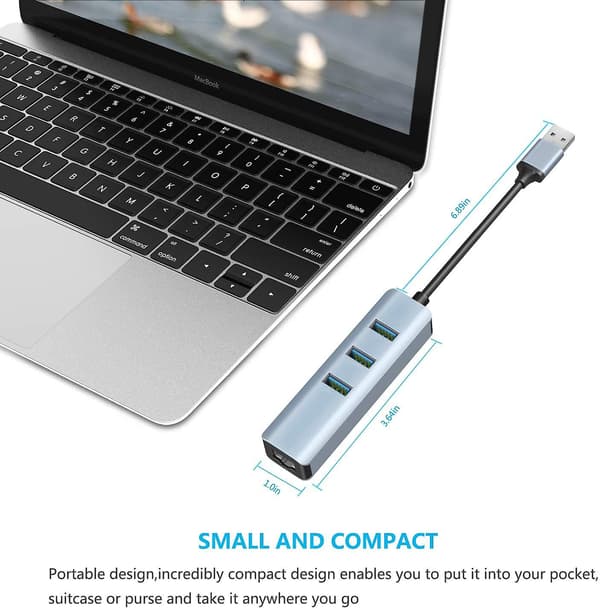 USB 3.0 til Ethernet-adapter, 3-port USB 3.0-hub med RJ45 10/100/1000 Gigabit Ethernet-adapter Støtte Windows 10, 8.1, Mac OS, Surface Pro, Linux, Chrome