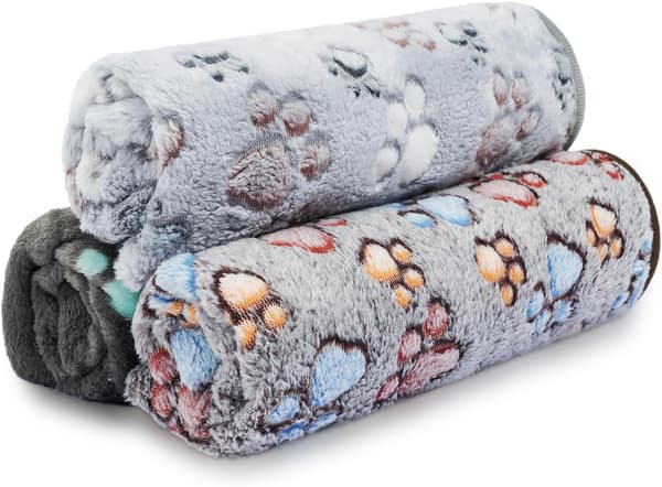 3 stk. Hundetæpper, Vaskbare Bløde Varme Kæledyrstæpper, Poteaftryk Hvalp Fluffy Flanelltæppe til Sofaseng Bil til Små Mellemstore Hunde