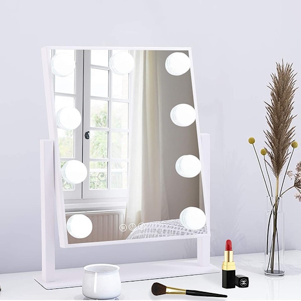 1 st Smink Spegel Med 9 Dimbara LED-lampor, 360° Rotationsbar Smink Spegel Med U-formaterat Stativ, Smart Touch-kontroll, Smink Spegel För Toalettbord
