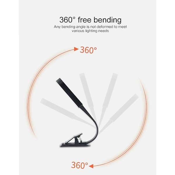 Leselys - Oppladbar Mini Boklampe Med Berøringssensor - 3 Lysstyrkemoduser Med Sammenleggbar Bærbar Clip-on Boklampe - 360 Fleksibel - Justerbar