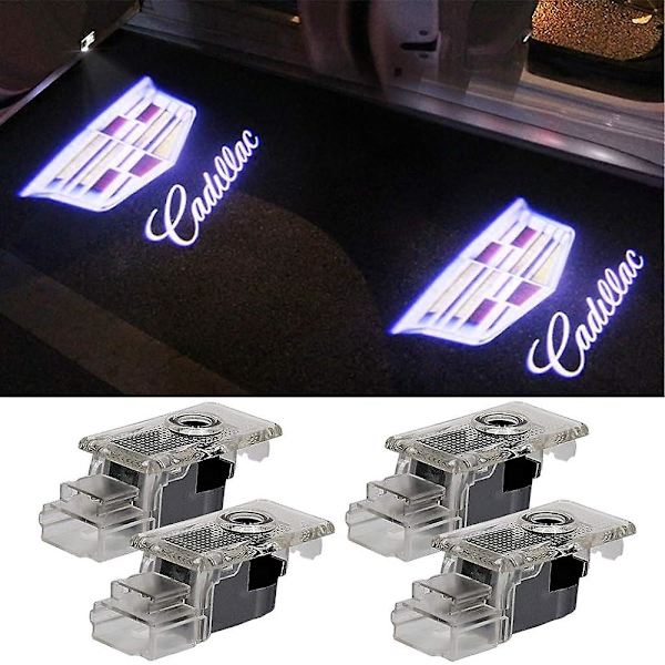 Bil för Cadillac LED-dörrlogotyplampor Projektor 3D Ghost Shadow-lampor för SRX XTS ATS XT4 XT5 XT6 Dubbla plugg Pöl-lampor för Caddy Välkomst Hövlighetslampor Auto Tillbehör 4-pack
