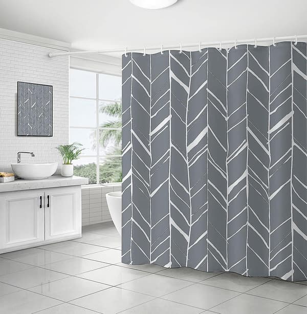 Duschdraperier, badrum duschdraperi med 12 krokar, vattentät polyester Grey Branch