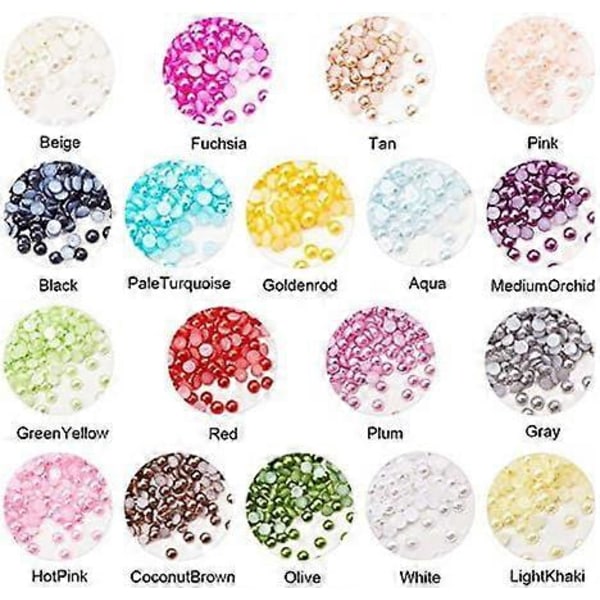 1 Ask 18 Färger ABS Akryl Halvrunda Platta Bak Imitation Pärla Cabochon Diameter 4mm för Smycken Hantverk Tillverkning