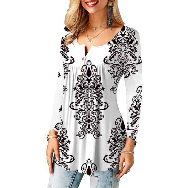 Damskjortor Ruffle Loose Button Up Tunika Toppar För Dam White B L
