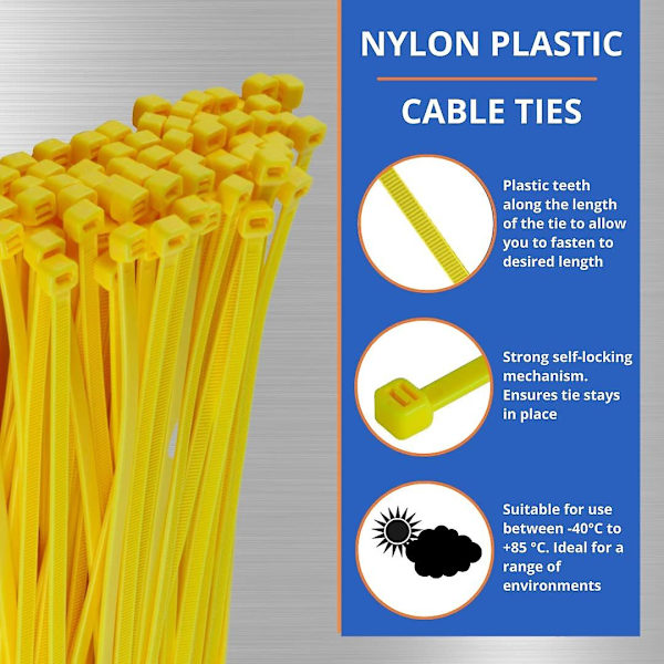 Små Lilla Kabelbinder, 100mm X 2.5mm, Bulkpakke Med 1000, 4\" Premium Nylon Yellow 200mmx2.5mm