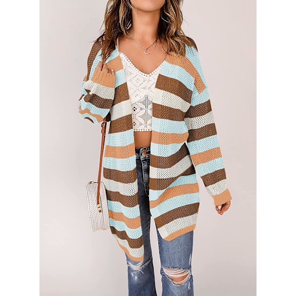 Dam Puff Långärmad Virkad Stickad Cardigan Tröjor Färgblock Kimono Öppen Framrock Ytterkläder XXL