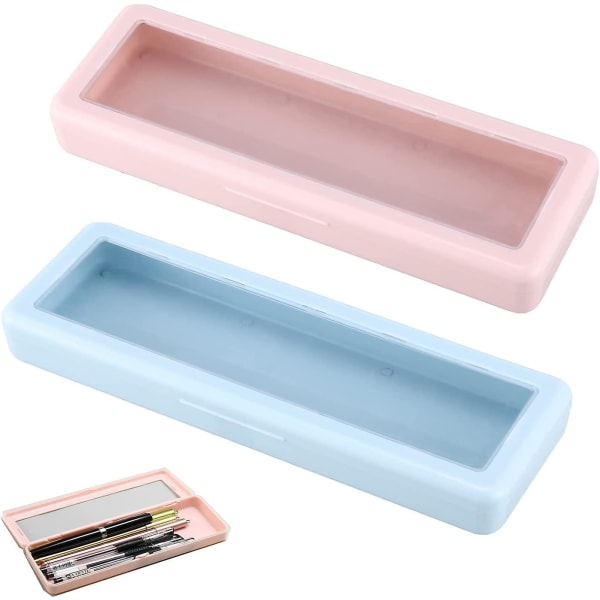 2 delar av genomskinlig plast case med lock, akryl plast brevpapper case i bulk, lämplig för skolmaterial för barn, flickor