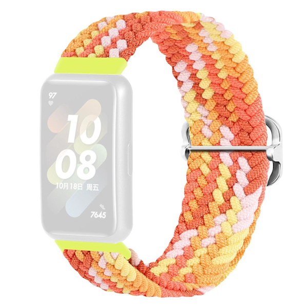 Flettet klokkereim for Huawei Band 7, erstatningsarmbånd med justerbar spenne Coloful Orange