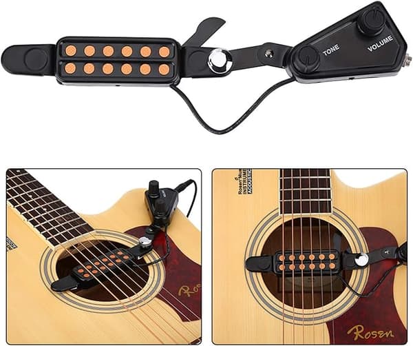 Gitarrpickup, 12-håls svart pickup med volym- och tonkontroll, enkel installation, gitarrpickuptransducer för akustisk gitarr för ljudhål