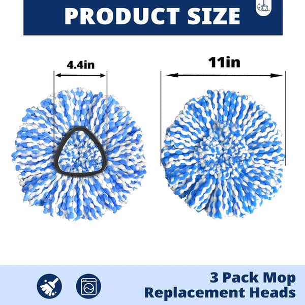 Spin Mop Head Refill, 6 stk. Roterende trekantmoppehode, mikrofiber, kan vaskes i maskin