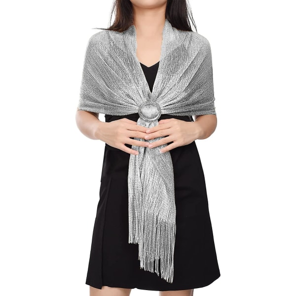 Glittrande sjalar och wraps för kvinnor Silver Shawl Metallic Olaof Scarf för brud, brudtärna, bröllop, fest, formell bal Silver