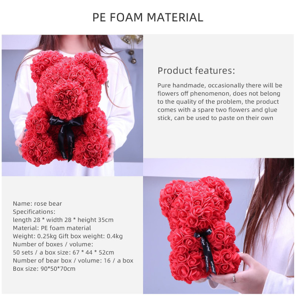 2023 Beste Salg 25cm Kunstig Rose Teddybjørn Blomst Valentinsdag Bryllup Bursdagsgave Med Eske Stor Rabatt 40% Barn red