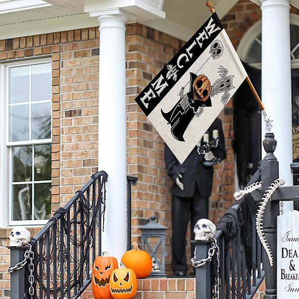 Halloween Tervetuloa Puutarhalippu Juuttikangas Kaksipuolinen Pystysuora 1218 Tuumaa Pelottava Valkoinen Aave Kurpitsalyhty Piha Sisustus Df108 White1 28" X 40"