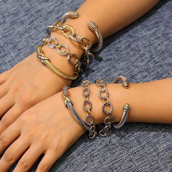 Mytys Lænke Armbånd To-tonet Cirkler Kæde Sølv og Guld Wire Kabel Armring Designer Inspirerede Armbånd til Kvinder
