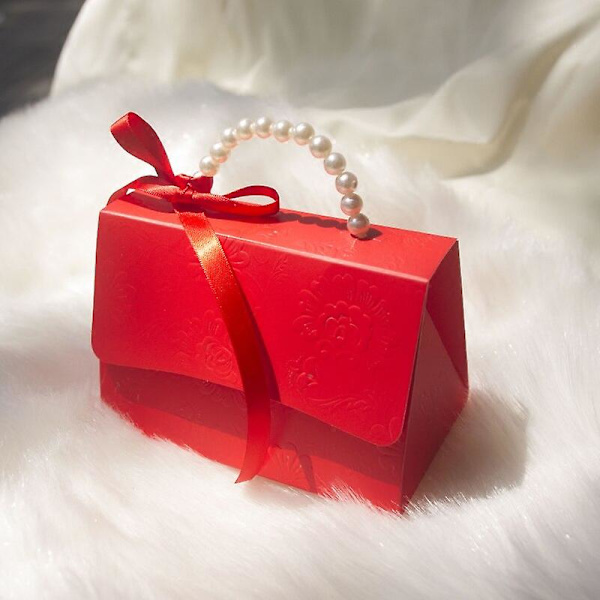 10 stk./lot bærbare fest bryllupsgaveæsker chokolade godbid slik gavepose baby shower fødselsdagsfest dekoration Red