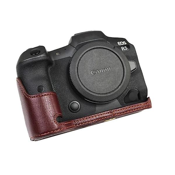 Nahkainen kameran pohjakotelo Canon EOS R5/R6/R62 -malleille, paristoluukun aukko, suojaava puolikotelo Coffee
