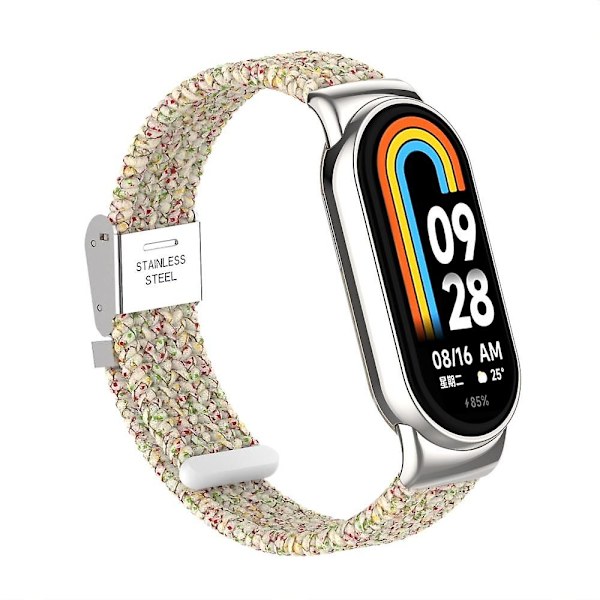 Xiaomi Smart Band 8 -rannekkeeseen punottu nylonkello-ranneke säädettävällä soljella ja joustavalla hihnalla Starlight