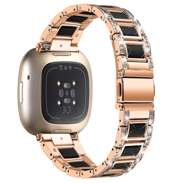 Til Fitbit Versa 4/Sense 2 Resin Urrem Rustfrit Stål Rhinestone Dekor Urrem Rose Gold Black