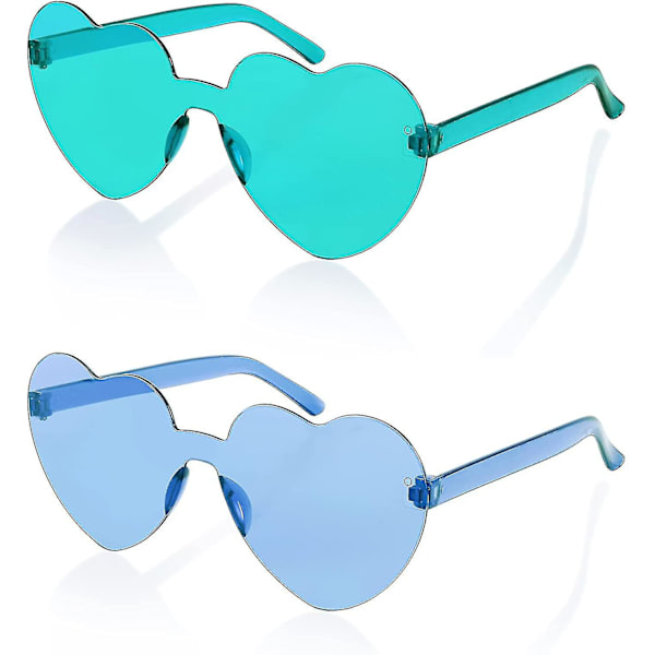 2 Pak Rimløse Hjerteformede Solbriller Kvinder Ét Stykke Transparent Trendy Kærlighed style1