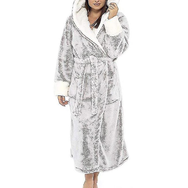 Sherpa Fleece Badekåbe Dame Blød Morgenkåbe Hætte Fluffy Frotte Badekåbe_y Grey L