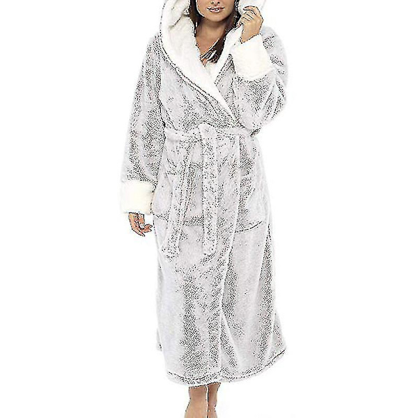 Sherpa Fleece Badrock Kvinnor Mjuk Badrock Med Huva Fluffy Handduksbadrock Lång Badrock Vinter Varm Grey L