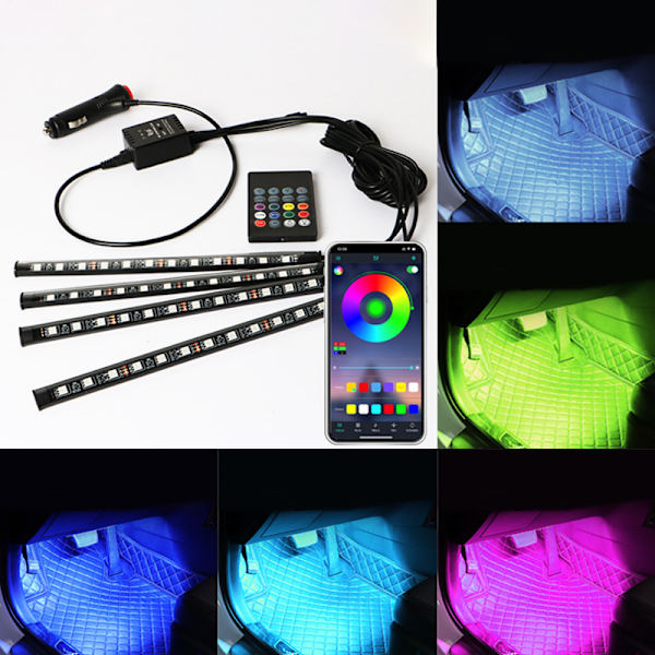 Bilbelysning Biltillbehör Bil LED-lampor APP-kontroll med fjärrkontroll Musiksynkronisering Färgförändring RGB Under Dash Bilbelysning med billaddare