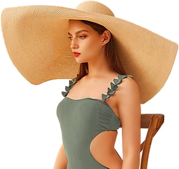 Extra stora strandhattar i halm för kvinnor, solhatt med extra bred brätte