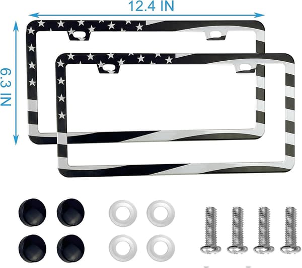 SBSGV 2 STK Premium Amerikansk Flag Nummerpladeramme, Sorte Nummerpladerammer, 2 Huller Solid Rustfrit Stål Nummerpladeholder, Universal Bil Li