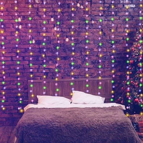 300 LED fönstergardinlampor, Fairy Twinkle String Lights med 8 lägen, USB-drivna hängande lampor med fjärrkontroll för julsovrum 9,8FT x 9,8FT Multicolor