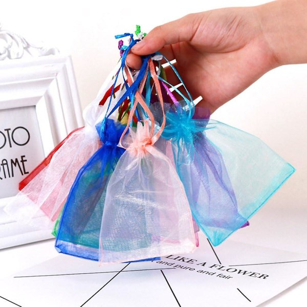 100 presentpåsar, presentpåse 9x12 cm för festbröllopsfirande 10 färger organza