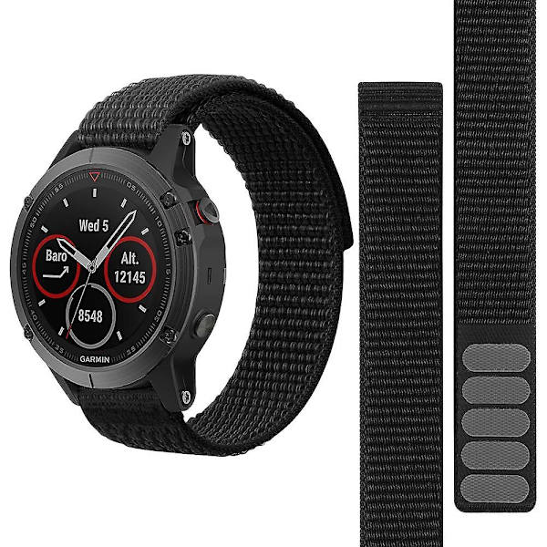 För Garmin Tactix 7 Pro/Fenix 7X/Fenix 6X Pro 26mm Sömnad Klockarmband Justerbar Nylon Loop Black