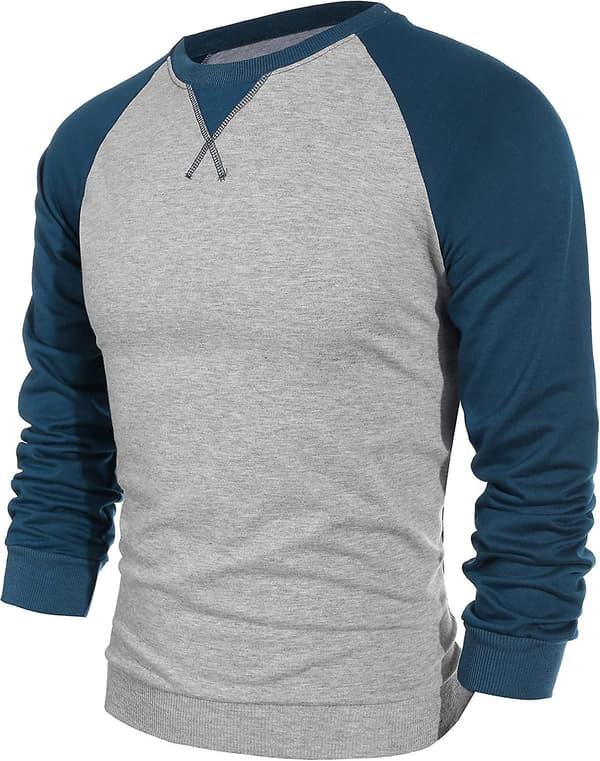 Langærmet T-shirt til mænd, afslappet Tee, Raglan-skjorter i bomuld