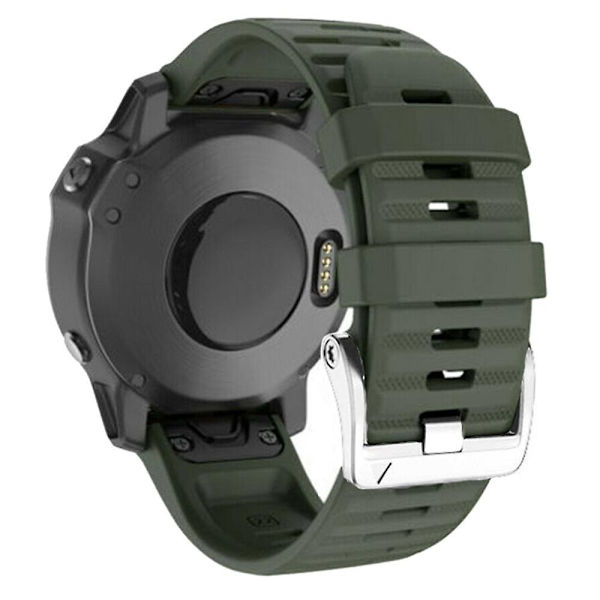 Til Garmin Tactix 7 Pro/Fenix 7X/Fenix 6X Pro 26mm Silikone Urrem med Stål Sølvspænde Army Green