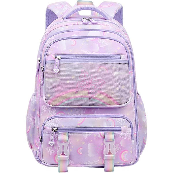 Kawaii Skoletaske Piger Rygsæk Regnbue Bogtaske Sød Skoletaske Laptop Rejsetaske (Lilla)