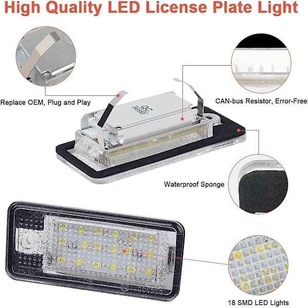 LED-nummerplåtsbelysning, 2 st felkodfria skyltlampor, 12V 6500k vattentäta bakre skyltlampor