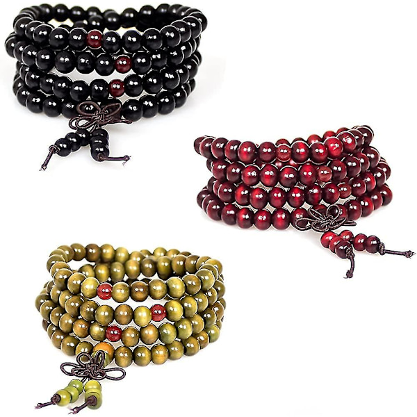3 st Heilwiy Män Kvinnor Buddhistiska 108 Bön Mala Pärlor Sandelträ Armband Naturligt 8mm Trä Pärlor Present