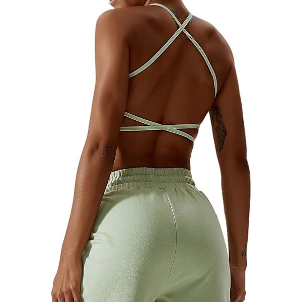 Sport-bh för kvinnor, sexig bustier, vadderad bh, push-up-bh, korsryggs-sport-bh, utan bygel, för yoga, gym Green L