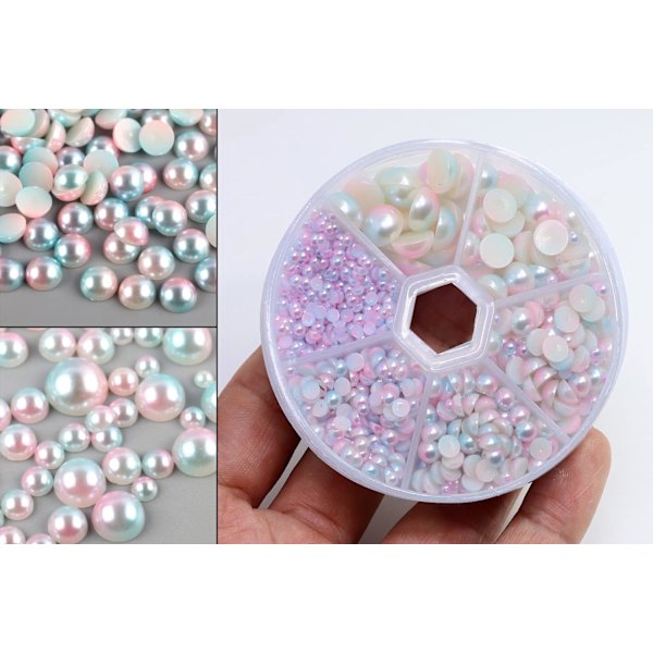 1150 Kpl Puolihelmiä, BetterJonny Puoliksi Litteät Pyöreät Helmihelmet DIY-askarteluun, 6 Kokoa: 3mm, 4mm, 5mm, 6mm, 8mm, 10mm B